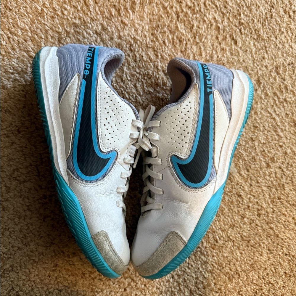 Nike Tiempo White and Teal Sneakers
